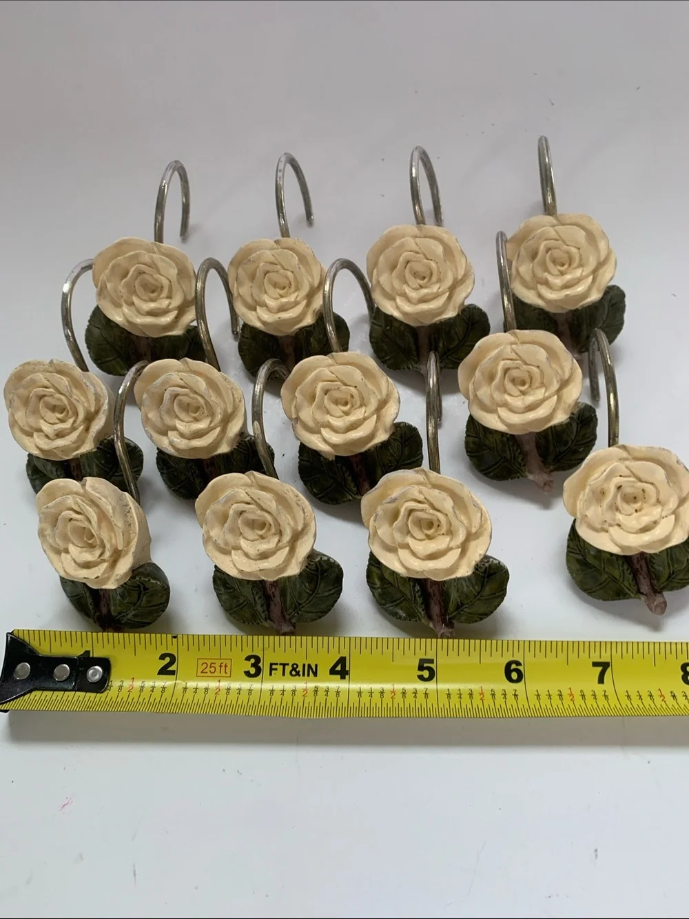 Vintage Rose Shower Curtain Hooks Set of 12